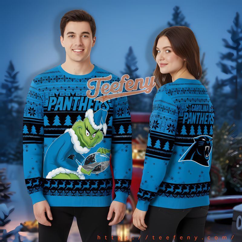 The Grinch Stole Carolina Panthers Blue Ugliest Xmas Sweater Ever