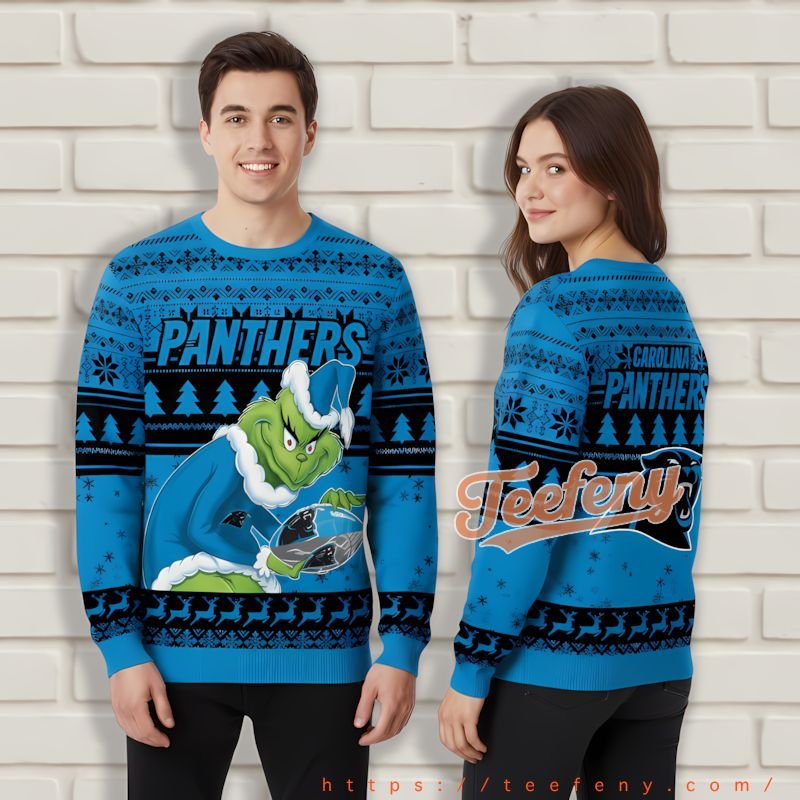 The Grinch Stole Carolina Panthers Blue Ugliest Xmas Sweater Ever The Grinch Stole Carolina Panthers Blue Ugliest Xmas Sweater Ever