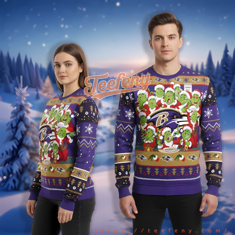 The Grinch Team Baltimore Ravens Purple Ugliest Xmas Sweater