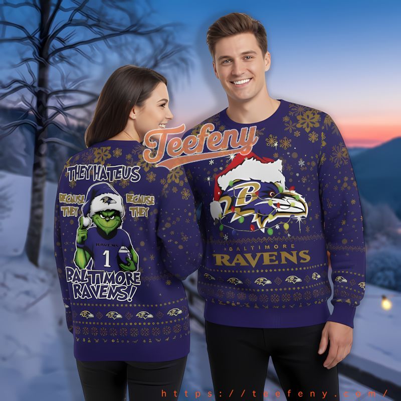 They Hate Us Baltimore Ravens Grinch Purple Ugliest Xmas Sweater
