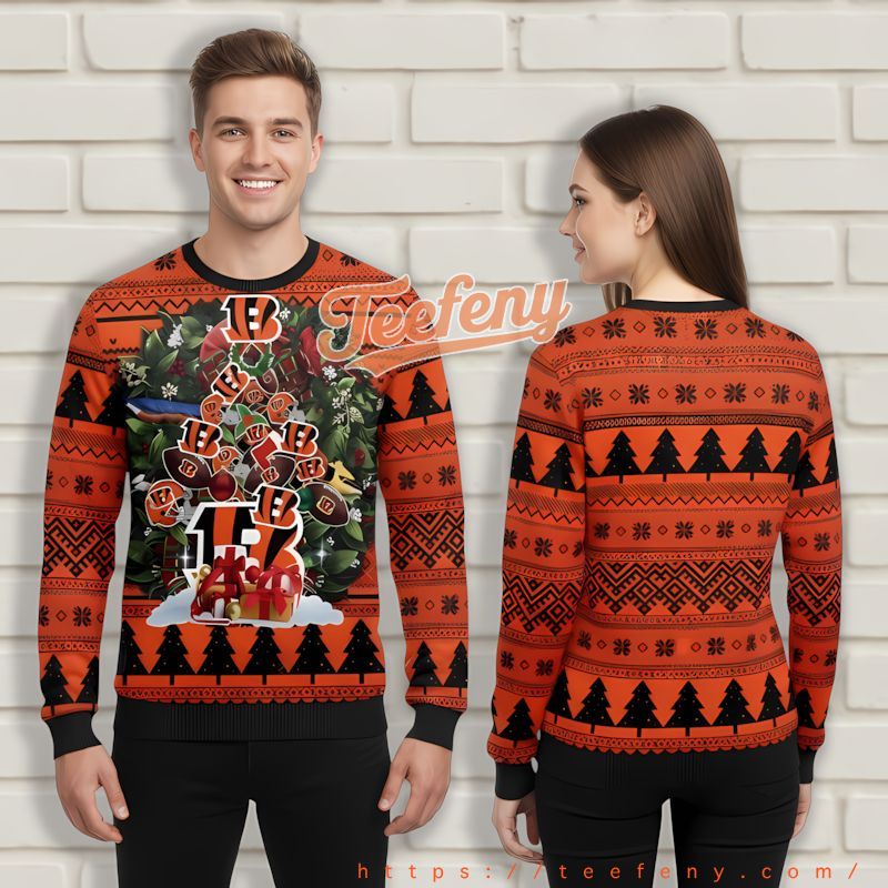 Tree Christmas Cincinnati Bengals Black Orange Tackiest Christmas Sweater Tree Christmas Cincinnati Bengals Black Orange Tackiest Christmas Sweater