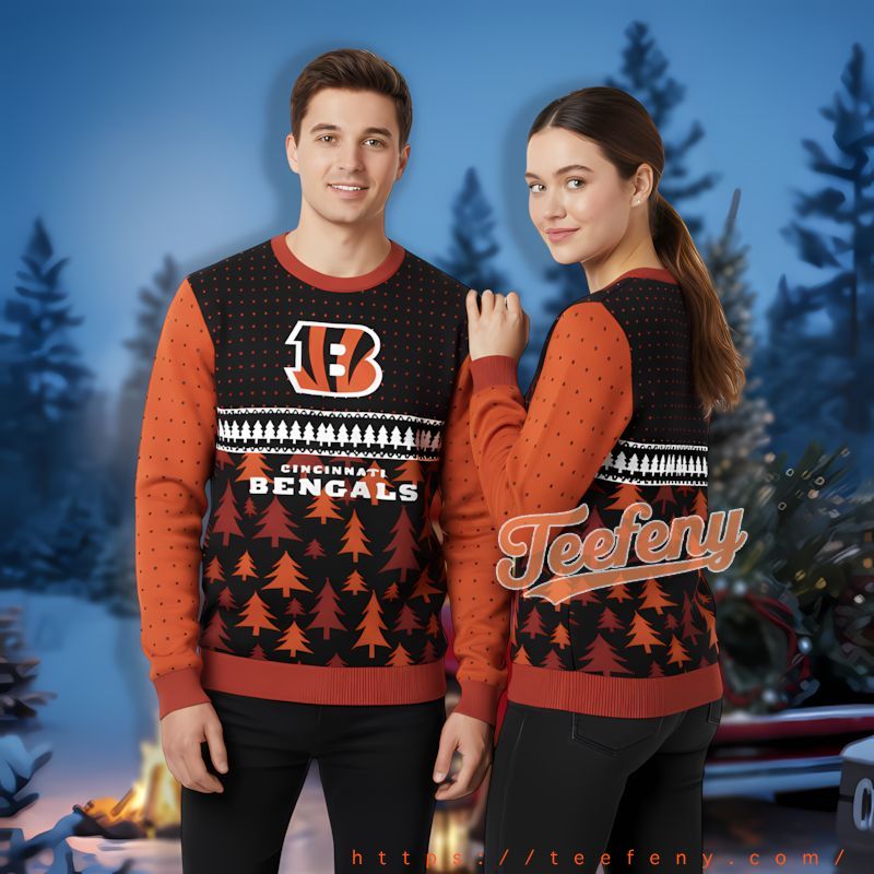 Tree Cincinnati Bengals Black Orange Youth Ugly Christmas Sweater