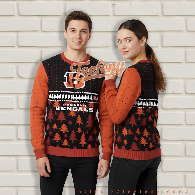 Tree Cincinnati Bengals Black Orange Youth Ugly Christmas Sweater Tree Cincinnati Bengals Black Orange Youth Ugly Christmas Sweater