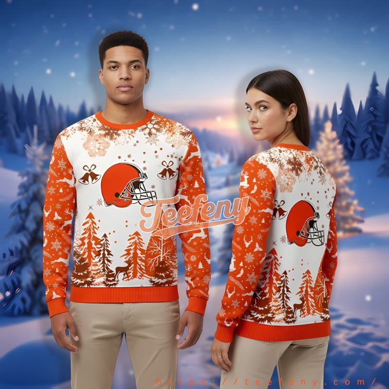 Tree Cleveland Browns White Orange Funny Ugly Christmas Sweater