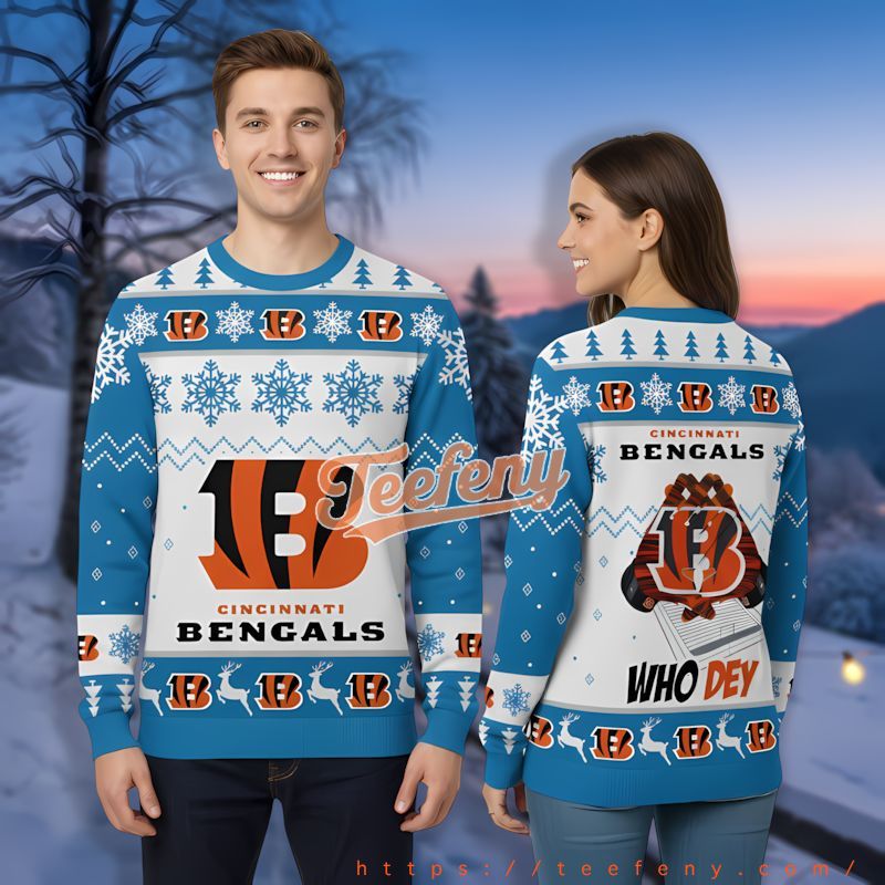 Who Dey Cincinnati Bengals Blue White Cheap Ugly Christmas Sweater