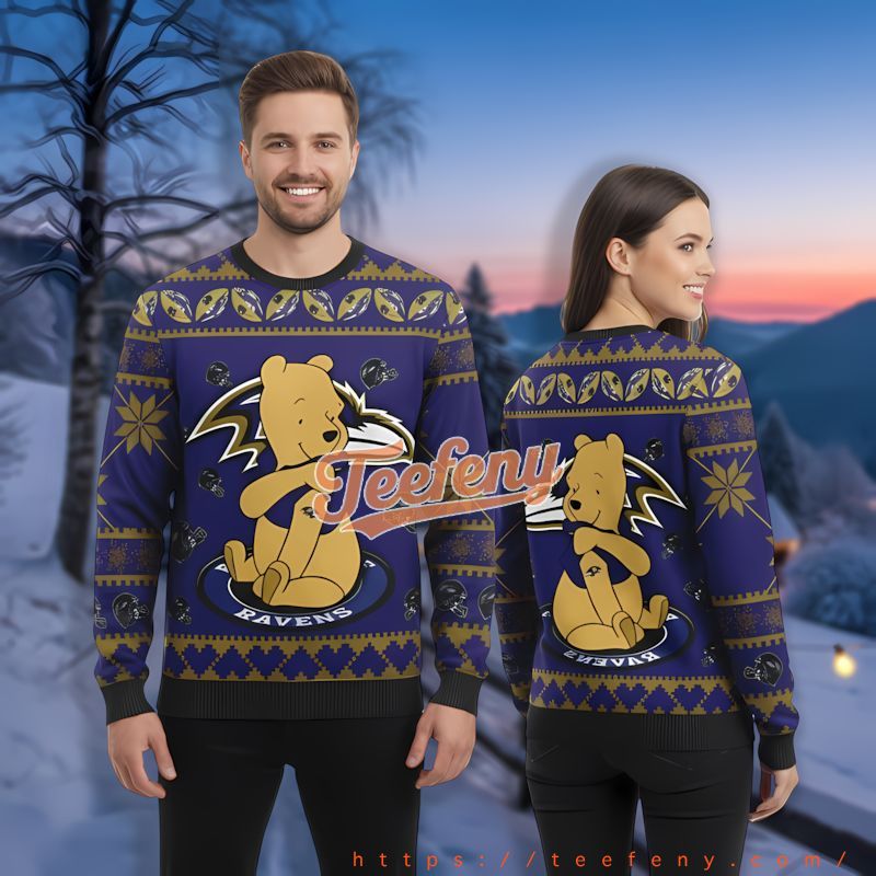 Winnie The Pooh Baltimore Ravens Purple Ugly Sweaters For Couples