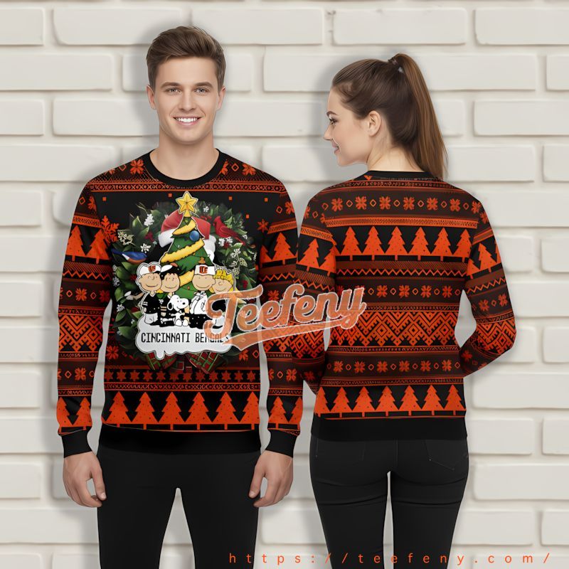 Woodstock Snoopy Cincinnati Bengals Black Orange Ugly Sweaters For Couples Woodstock Snoopy Cincinnati Bengals Black Orange Ugly Sweaters For Couples
