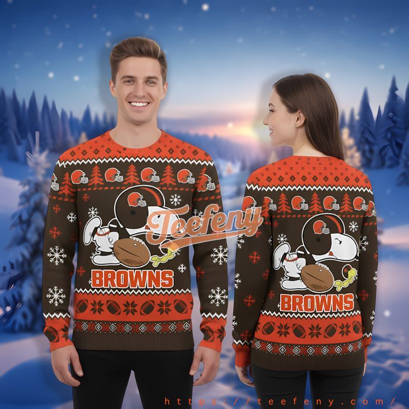 Woodstock Snoopy Cleveland Browns Orange Brown Best Christmas Sweaters
