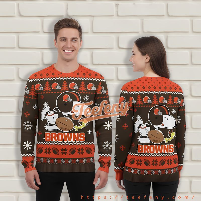 Woodstock Snoopy Cleveland Browns Orange Brown Best Christmas Sweaters Woodstock Snoopy Cleveland Browns Orange Brown Best Christmas Sweaters