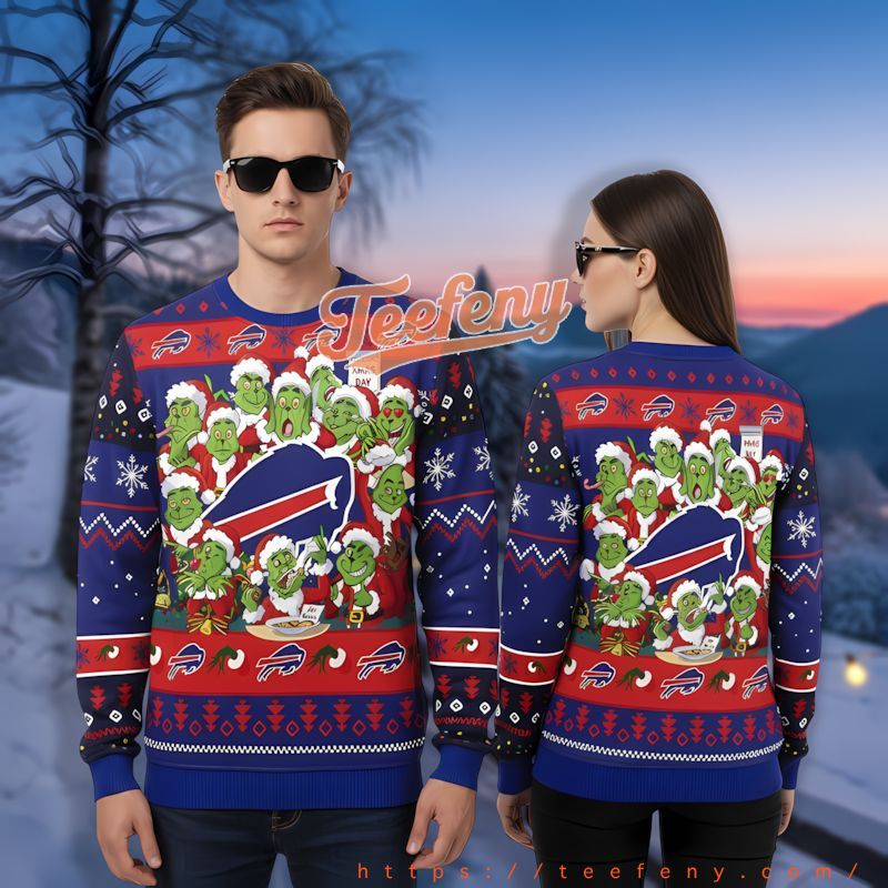 Xmas Day The Grinch Buffalo Bills Blue Ugly Sweater Womens