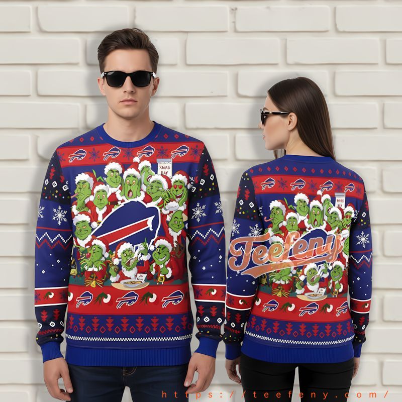 Xmas Day The Grinch Buffalo Bills Blue Ugly Sweater Womens Xmas Day The Grinch Buffalo Bills Blue Ugly Sweater Womens