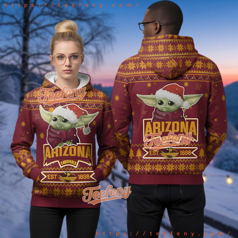 Arizona Cardinals Baby Yoda Santa Hat Holiday 3D Hoodie Gift