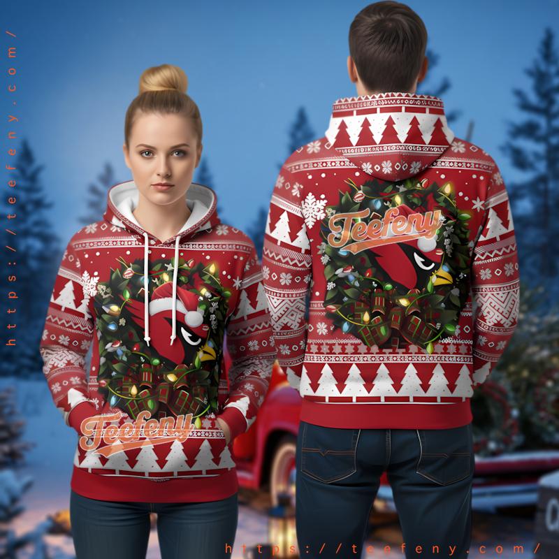 Arizona Cardinals Christmas Wreath Ugly 3D Hoodie Men Women Fans