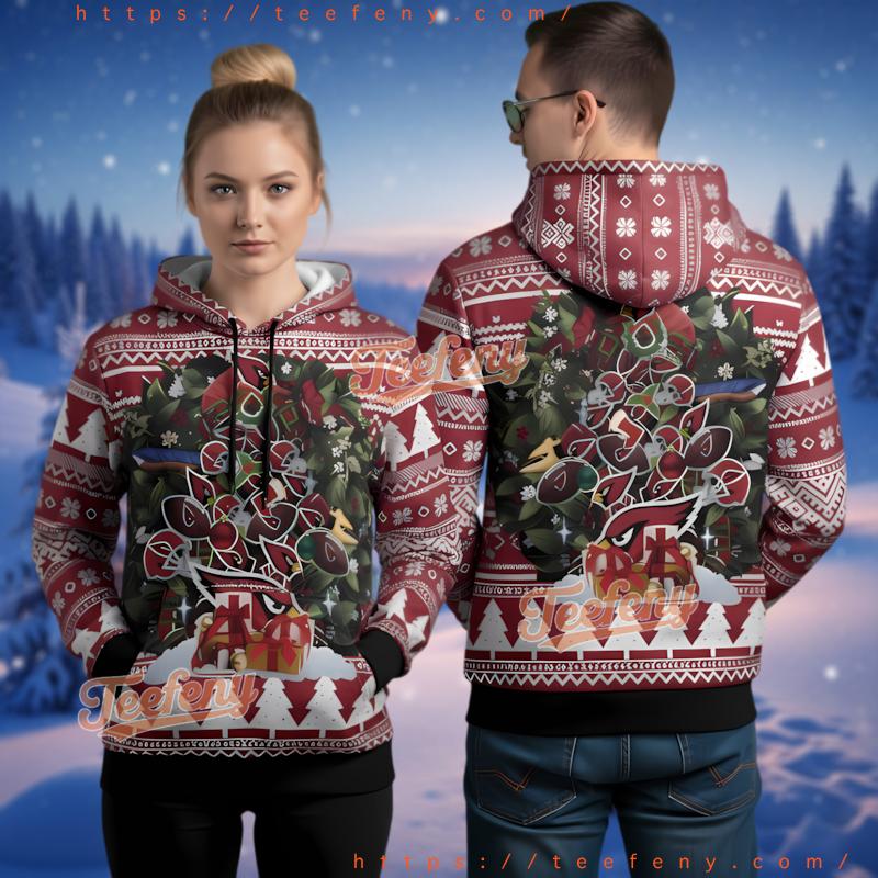 Arizona Cardinals Christmas Wreath Ugly Christmas 3D Hoodie Gift