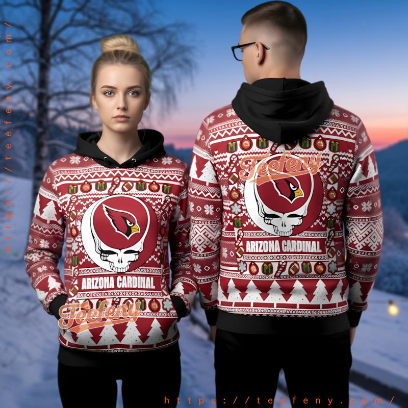 Arizona Cardinals Grateful Dead Stealie Ugly Christmas 3D Hoodie