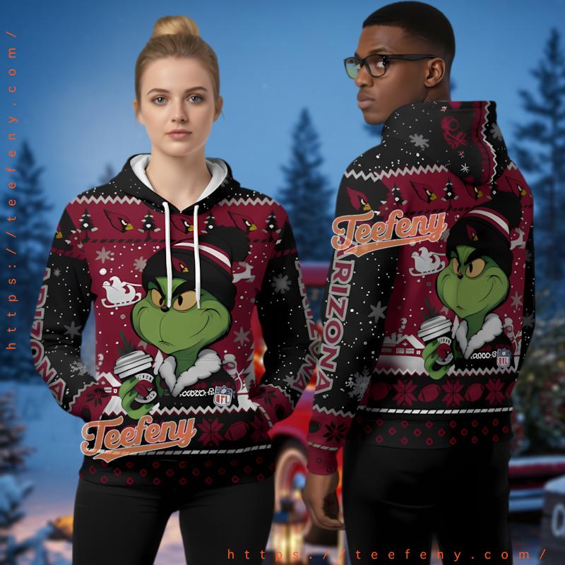 Arizona Cardinals Grinch Coffee Ugly Christmas 3D Hoodie