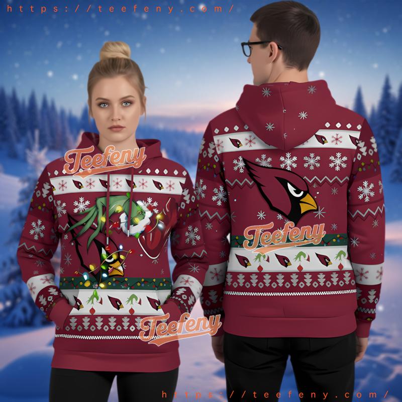 Arizona Cardinals Grinch Stealing Lights Christmas Ugly 3D Hoodie