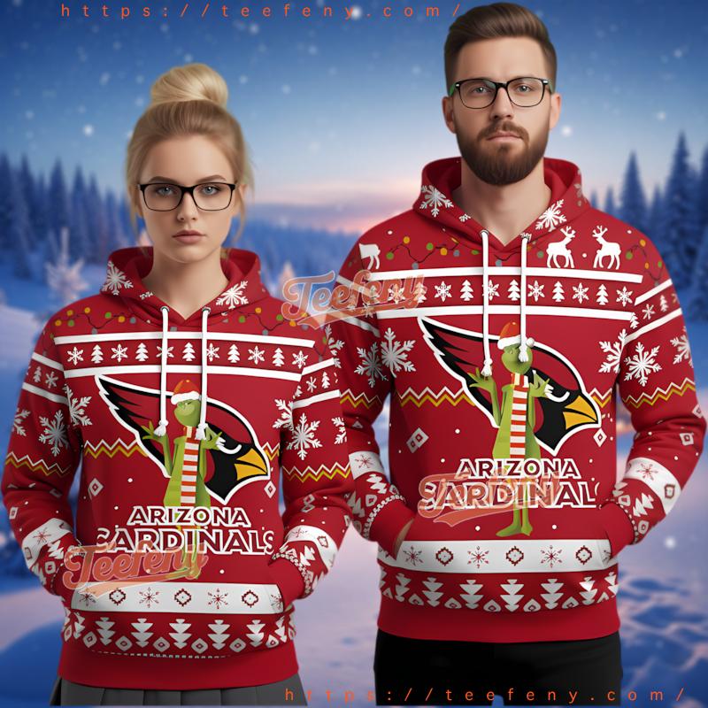 Arizona Cardinals Grinch Stealing Logo Ugly Christmas 3D Hoodie