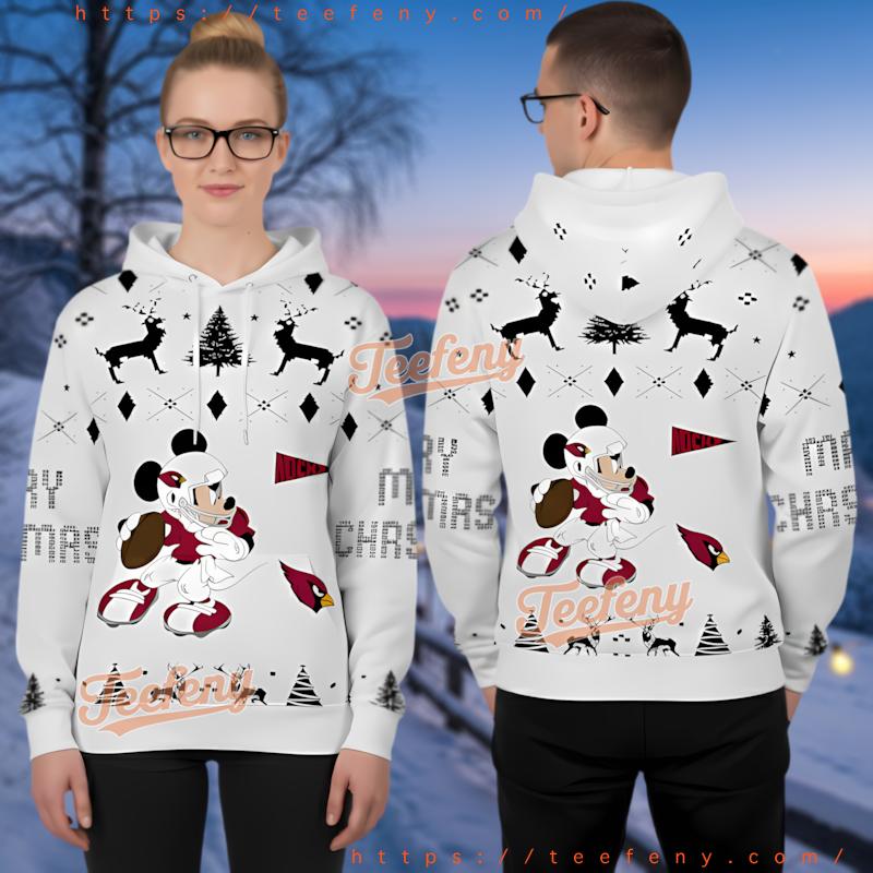 Arizona Cardinals Mickey Mouse Ugly Christmas 3D Hoodie