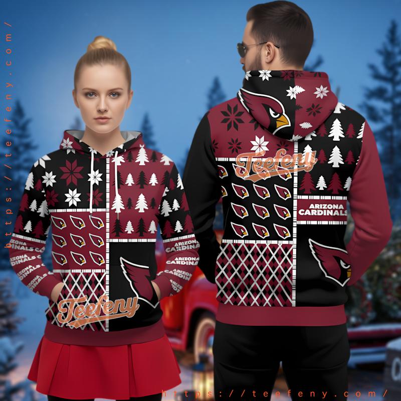 Arizona Cardinals Pattern Block Ugly Christmas 3D Hoodie Gift