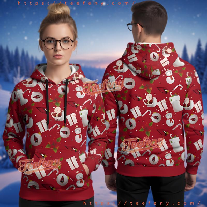 Arizona Cardinals Santa Snowman Pattern Ugly Christmas 3D Hoodie