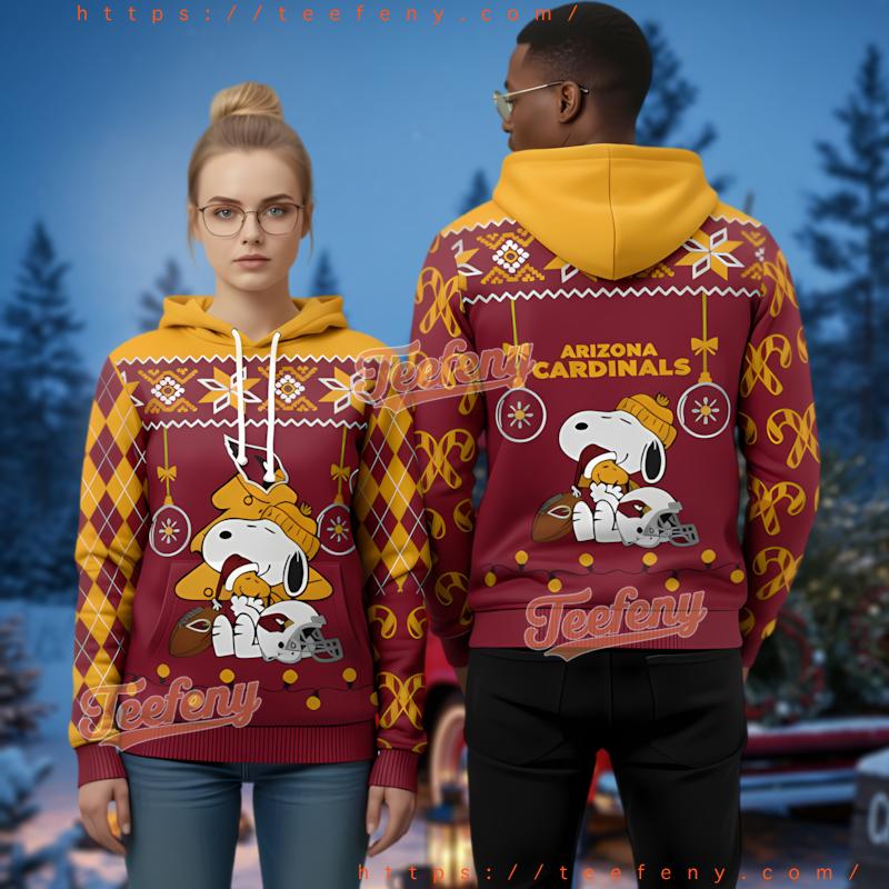 Arizona Cardinals Snoopy Christmas Tree Ugly Christmas 3D Hoodie