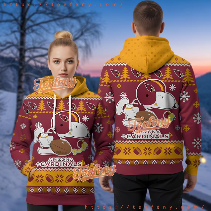 Arizona Cardinals Snoopy Peanuts Snowflakes Ugly 3D Hoodie