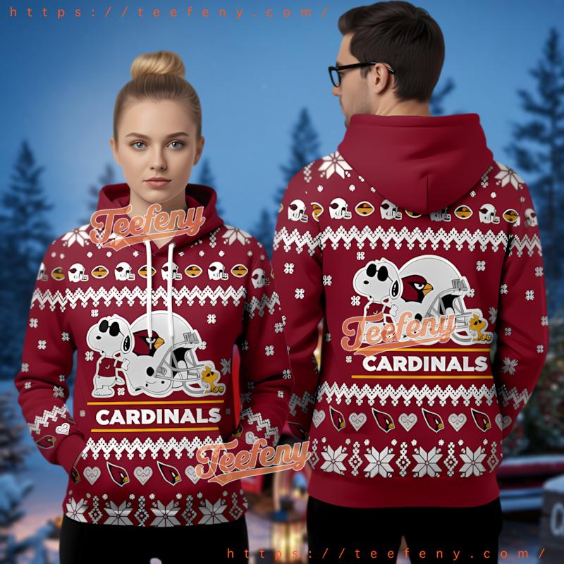 Arizona Cardinals Snoopy Wearing Helmet Ugly Christmas 3D Hoodie