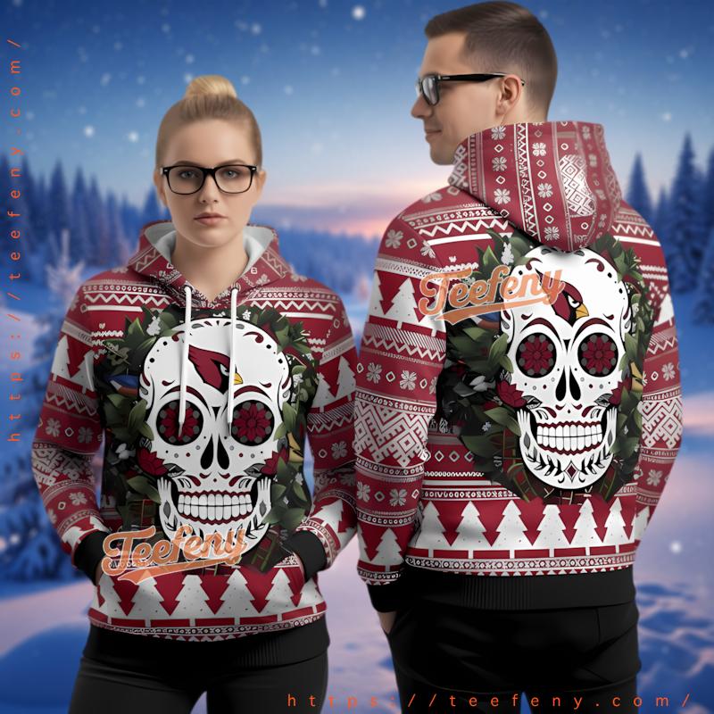 Arizona Cardinals Sugar Skull Christmas Ugly 3D Hoodie