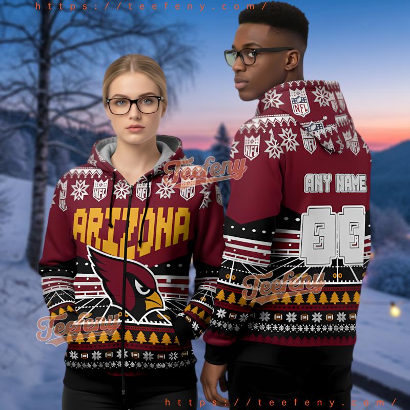 Arizona Cardinals Ugly Christmas 3D Hoodie Custom Name Number