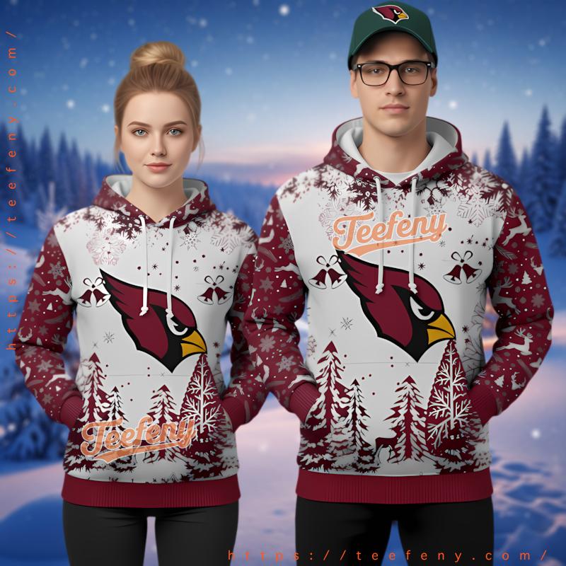 Arizona Cardinals Ugly Christmas Tree Snowflakes 3D Hoodie
