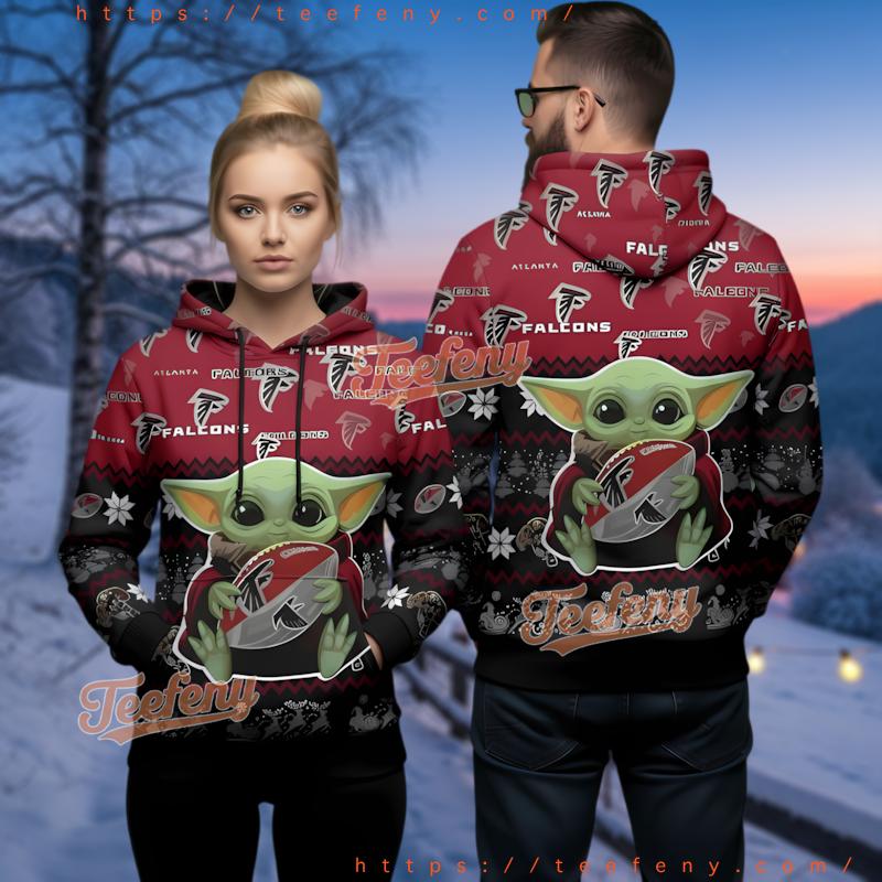 Atlanta Falcons Baby Yoda Pattern Ugly Christmas 3D Hoodie