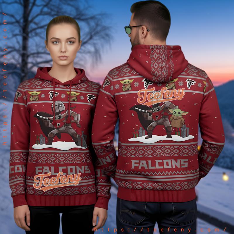 Atlanta Falcons Boba Fett Grogu Star Wars Ugly Christmas 3D Hoodie