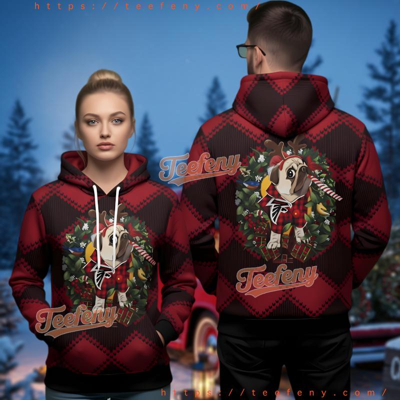 Atlanta Falcons Dog Christmas Wreath Ugly 3D Hoodie