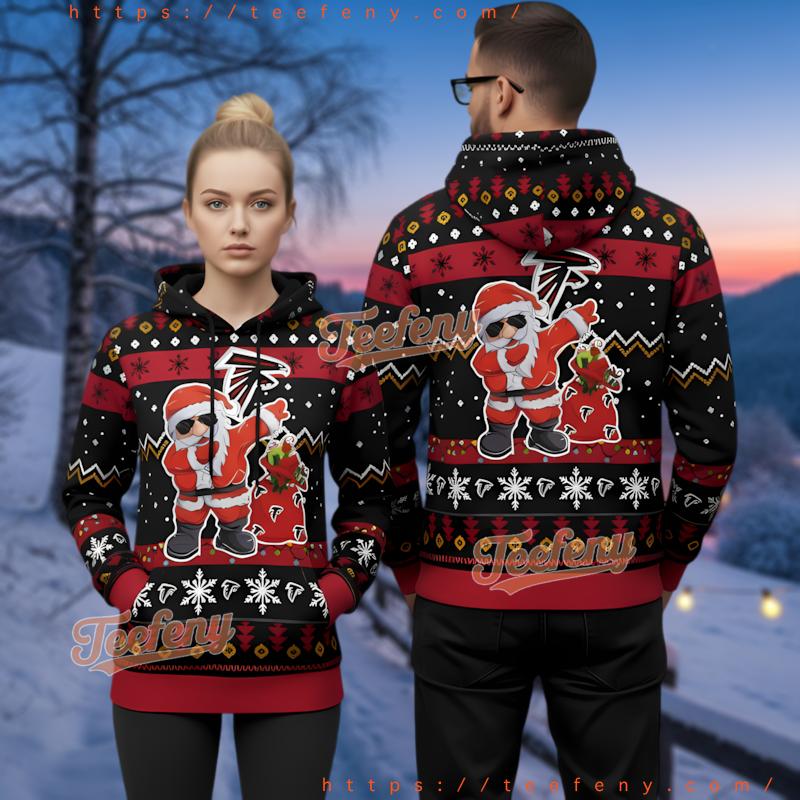 Atlanta Falcons Funny Dabbing Santa 3D Ugly Christmas Hoodie