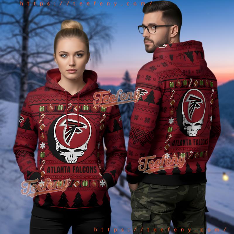 Atlanta Falcons Grateful Dead Skull Ugly Christmas 3D Hoodie Men