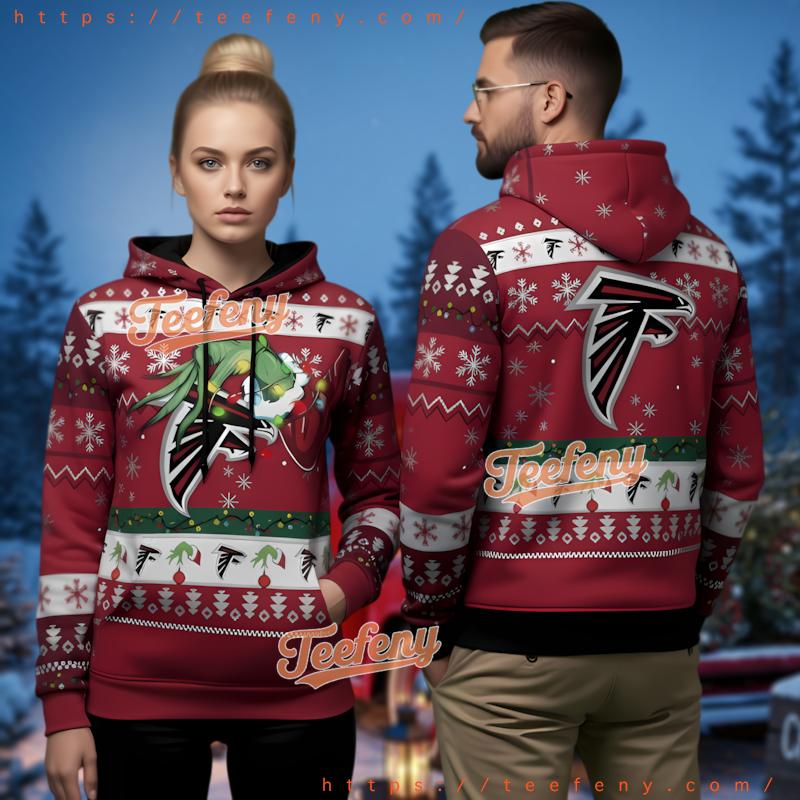 Atlanta Falcons Grinch Holding Logo Ugly Christmas 3D Hoodie