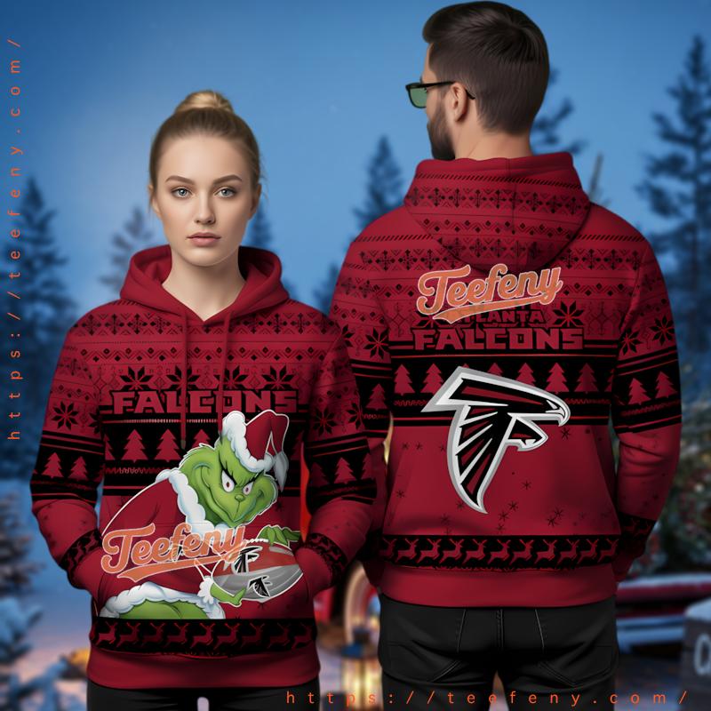 Atlanta Falcons Grinch Stealing Football Ugly Christmas 3D Hoodie