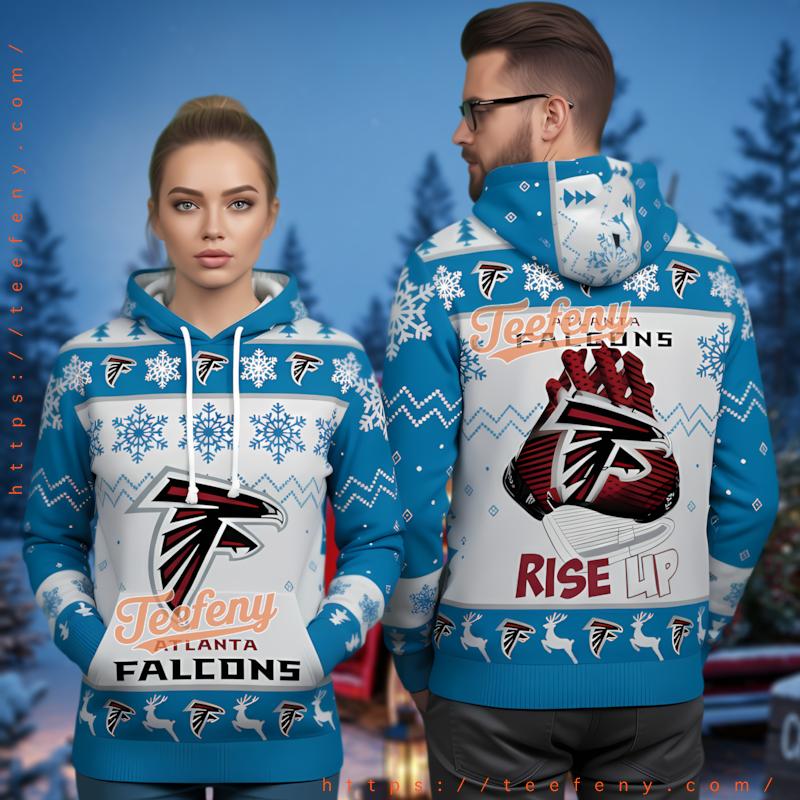 Atlanta Falcons Rise Up Ugly Christmas 3D Hoodie Blue