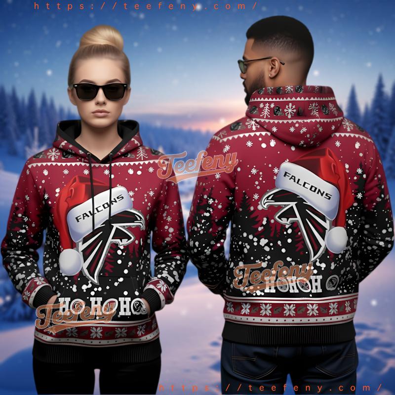 Atlanta Falcons Santa Hat Ho Ho Ho Ugly Christmas 3D Hoodie