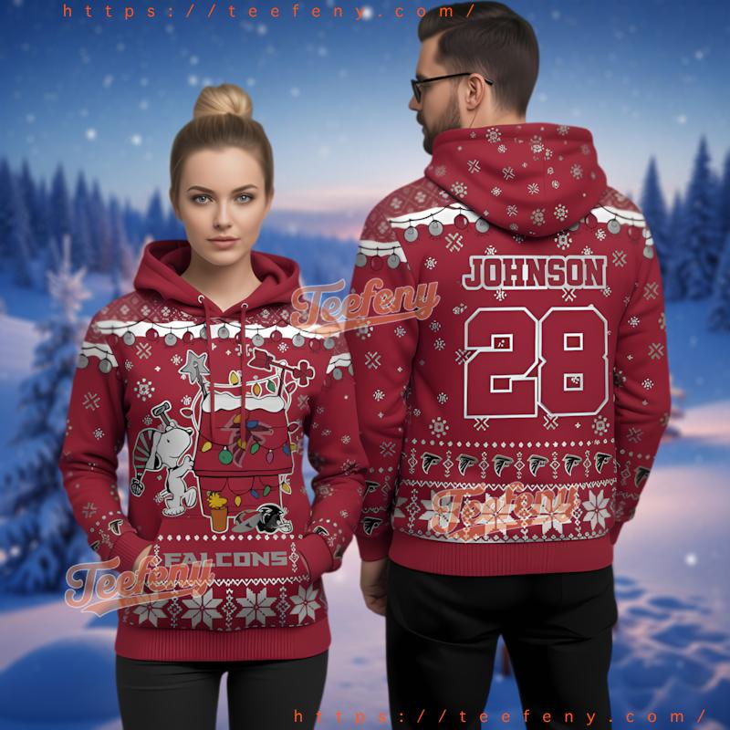 Atlanta Falcons Snoopy Ugly Christmas 3D Hoodie Custom Name Number