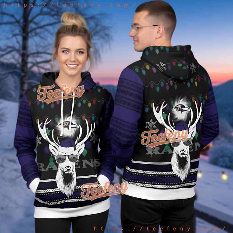 Baltimore Ravens Cool Reindeer Ugly Christmas 3D Hoodie