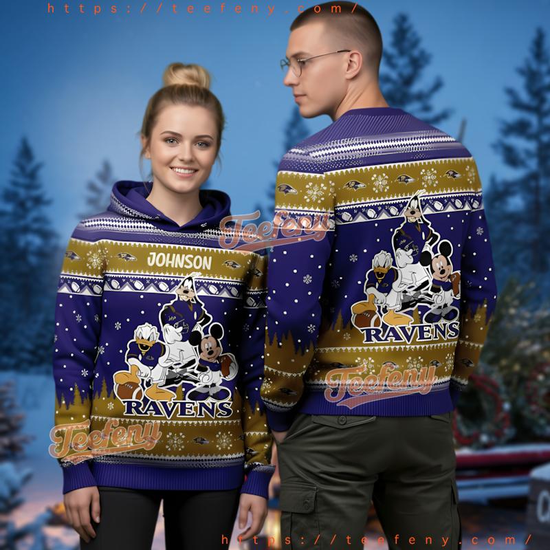 Baltimore Ravens Disney Characters Football Ugly Christmas 3D Hoodie