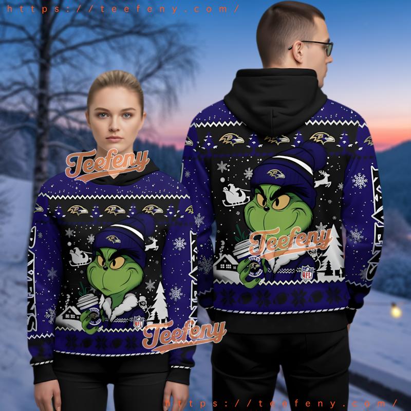 Baltimore Ravens Grinch Coffee Ugly Christmas 3D Hoodie