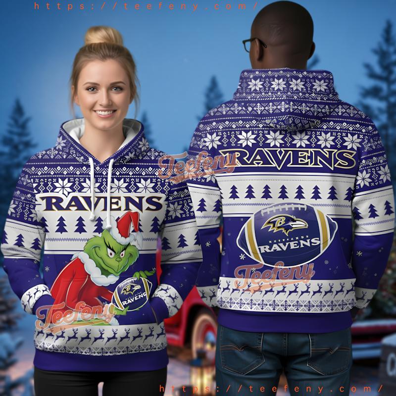 Baltimore Ravens Grinch Stole Ball Ugly Christmas 3D Hoodie For Men