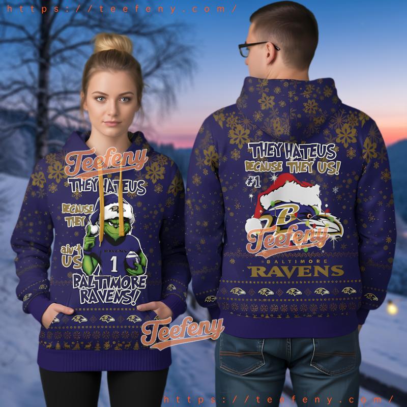 Baltimore Ravens Grinch They Hate Us Ugly Christmas 3D Hoodie