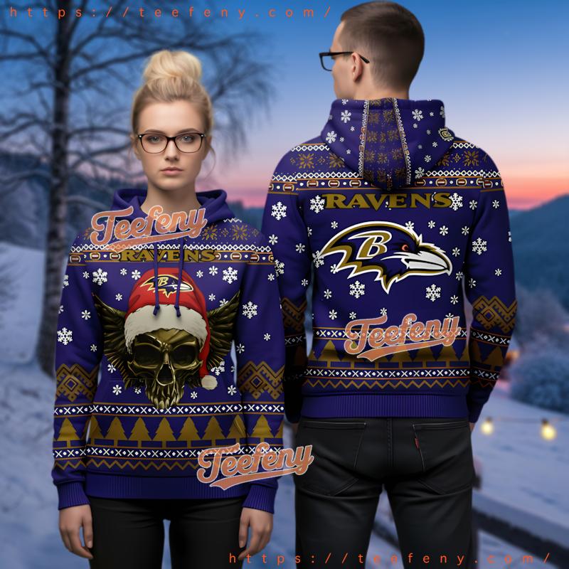 Baltimore Ravens Metal Skull Christmas Ugly 3D Hoodie