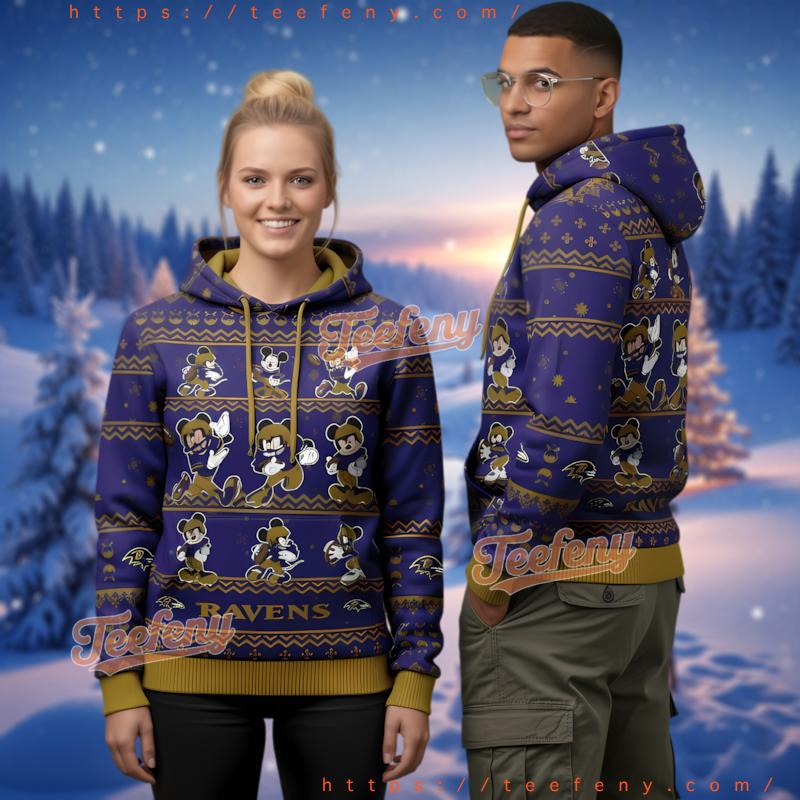 Baltimore Ravens Mickey Mouse Player Ugly Christmas 3D Hoodie