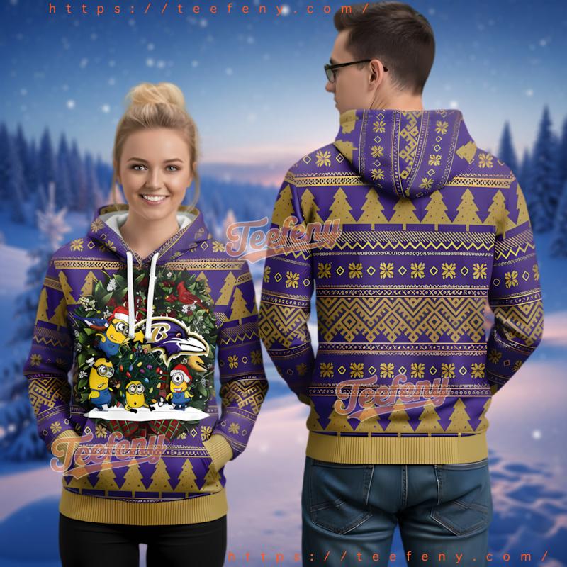Baltimore Ravens Minions Ugly Christmas 3D Hoodie