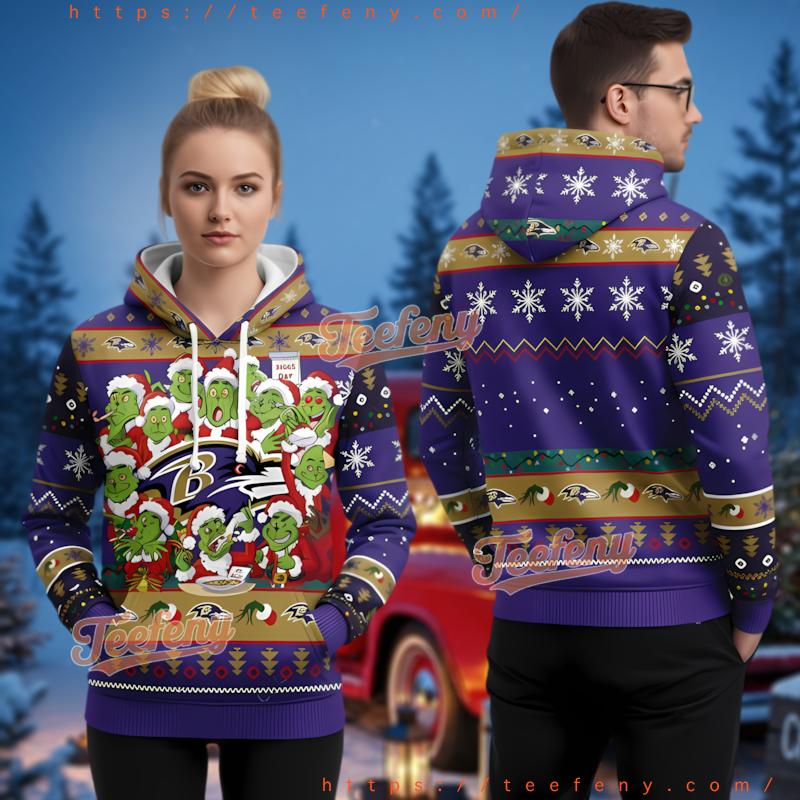Baltimore Ravens Multiple Grinch Ugly Christmas 3D Hoodie